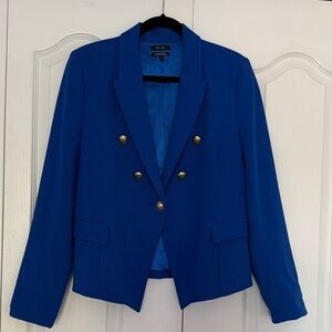 RW&CO. Blue Double-Breasted Blazer, single button, royal blue, smart, elegant.